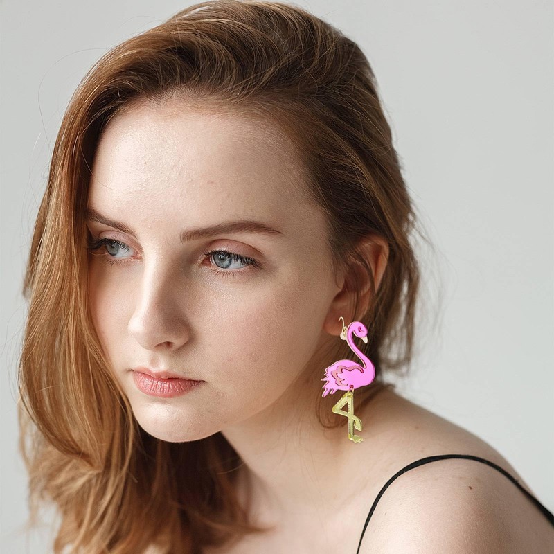 Flamingo Earrings for Women, Acrylic Glitter Pink Flamingo Dangle Earrings