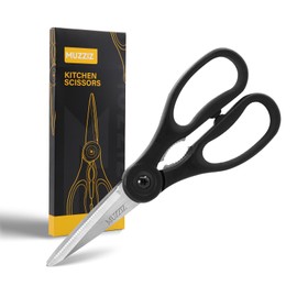 Muzziz Kitchen Scissors All Purpose, Heavy Duty Stainless Steel Kitchen Shears for Food, Herbs, Meat, Fish with Soft Comfort Grip Handle - 8.7-Inch Black