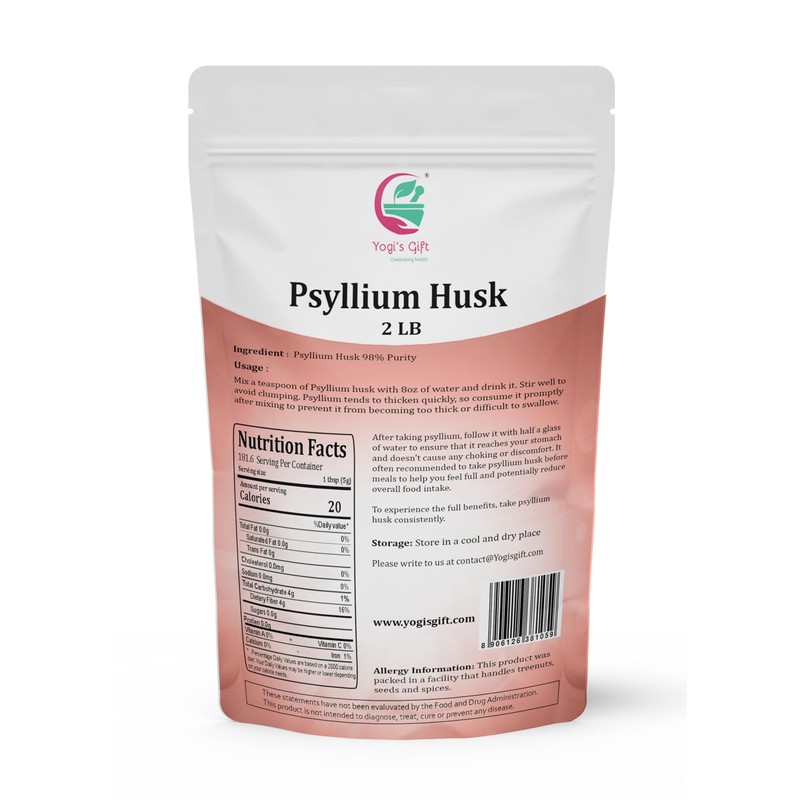 Psyllium Husk Whole 2 lb (32Oz), Use in Smoothies, Cooking