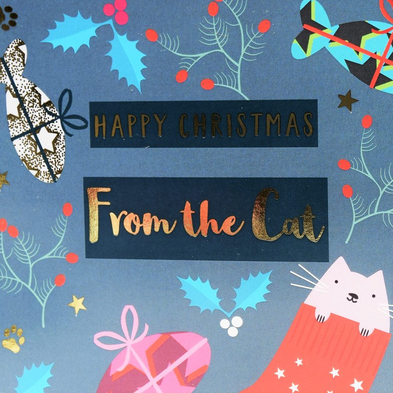 Claire Giles Weihnachtskarte From the Cat, Text in glänzendem Gold