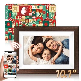 【New Year Gift】Thanksgiving & Christmas Gift 10.1'' WiFi Digital Picture Frame 32GB Memory, HD IPS Touch Screen, biu Frame App, Easy Setup, Share Photos or Videos Anywhere Decor Home Wedding - Color: 10.1":Black Wood-Universal gift box-biu Frameo app