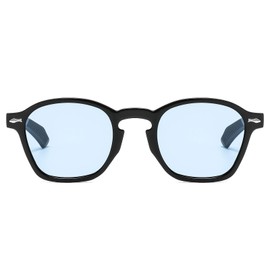 Long Keeper Retro Round Sunglasses Mens Womens Vintage square Circle Sunglasses Unisex Retro Sun GlassesUV400 Protection (Black Blue)