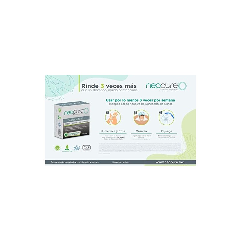 Neopure Shampoo Sólido desvanecedor de canas con Menta (Barra 55