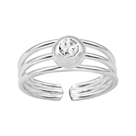 Silverly Sterling Silver CZ Toe Ring - Triple Band Midi-Finger Ring - Adjustable Pinky Rings for Women - Sparkly Cubic Zirconia Band - Minimalist Multi-Band Design - Boho Crystal Jewellery