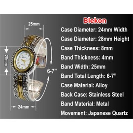 Blekon Collections Silver Metal Western Style Decorated Oval Face Women's Bangle Cuff Watch (Two-Tone)
