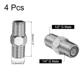 sourcing map 4pcs Hex Nipple Stainless Steel Pipe Fitting G1/2" Male x G1/4" Male Threaded Pipe Adapter Pipe Connector with PTFE Tape for Water, Gas, Fuel Pipeline (Silver Tone, 33.5mm/1.3")