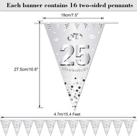 DPKOW 25th Silver Wedding Garland Banner, 25th Anniversary Bunting Silver Wedding Decoration 25th Wedding Anniversary Pennant Triangle, 4.7m Indoor Outdoor Hanging Decoration for Silver Wedding