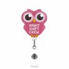 Cute ID Badge Reel Pink Owl Badge Holder with 360°Claw