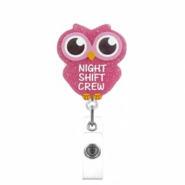 Cute ID Badge Reel Pink Owl Badge Holder with 360°Claw Clip for ID Card Holders, LINMEIZAI Night Shift Crew Retractable Credit Card Holder Key Holders Reel Romantic and Spring Decorations