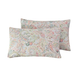 SUSYBAO 100% Cotton Pillowcases Queen Size Set of 2 Pink Flower Print Bed Pillow Covers Envelope Closure End Paisley Floral Pillow Cases Luxury Quality Soft Comfortable Durable (2 Pack, 20 x 26 inch)
