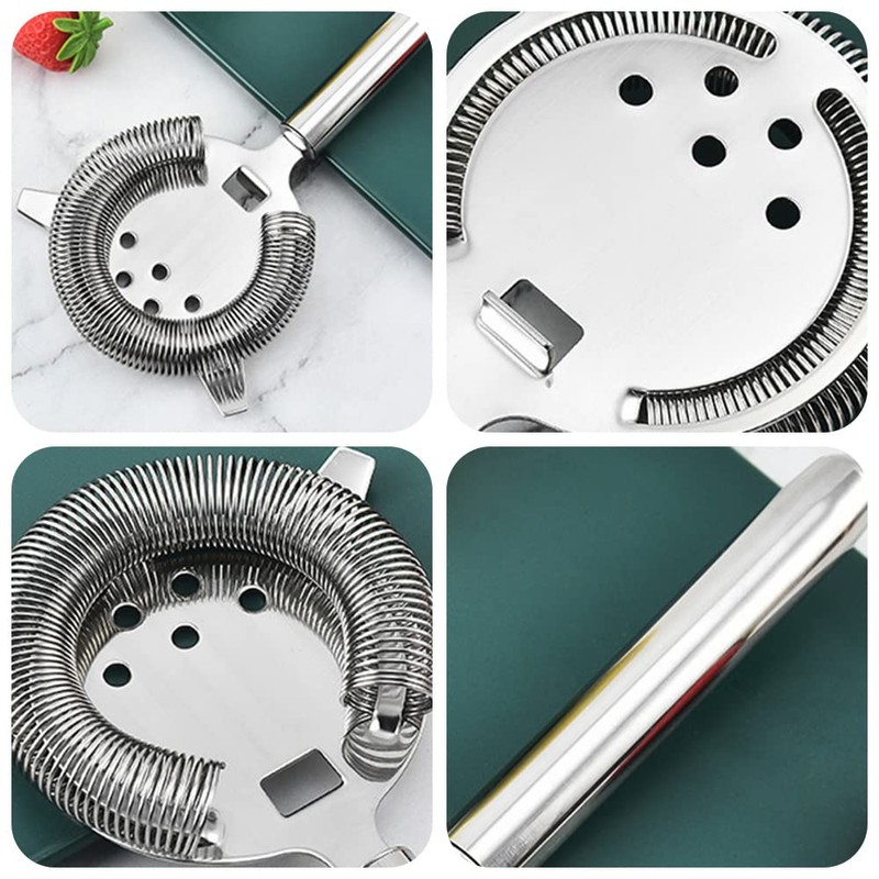 Cocktail Strainer Silver Stainless Steel Bartender Strainer with Wire Spring