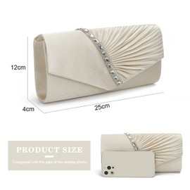 EVEOUT Satin with Crystal Evening Clutch Handbag for Women Shoulder Bag Wedding Party Prom Purse for Women Bridal Bag, apricot, Elegant