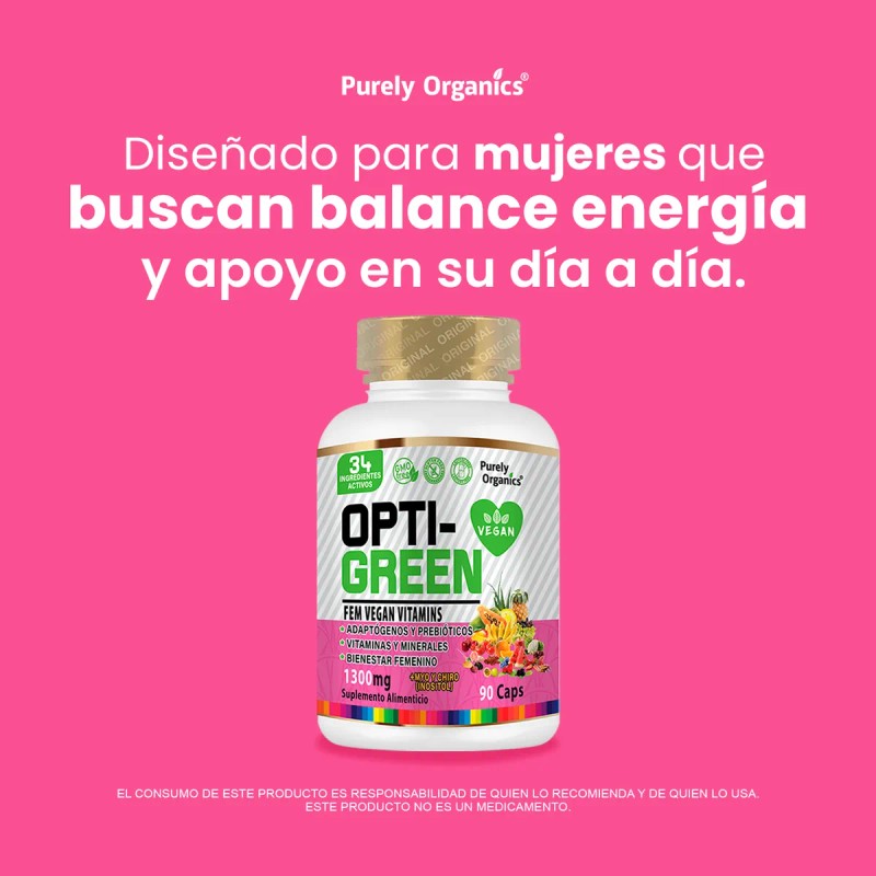 Opti Green Fem | Vitaminas Veganas Para Mujeres | 90