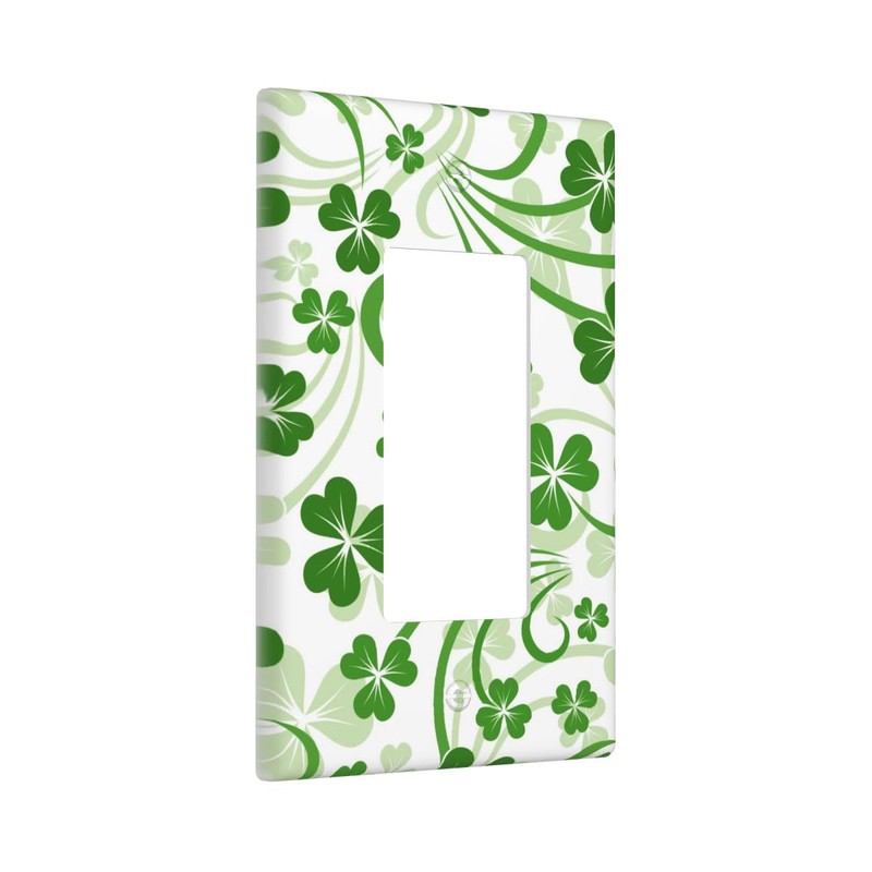 Pznen Shamrock Leaves Green 1 Gang Single Decorator GFCI/Rocker Wall