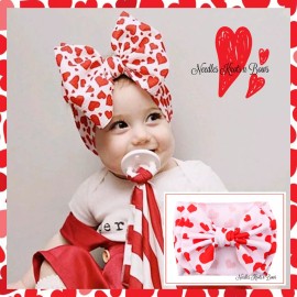 Needles Knots n Bows Girls 7" Red Hearts Valentine Headwrap, Baby Toddler Valentine's Day Headband