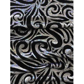 Swirl Hologram Snake Design Foil on Polyester Spandex Velvet Fabric by The Yard or Bolt (Black/Silver)