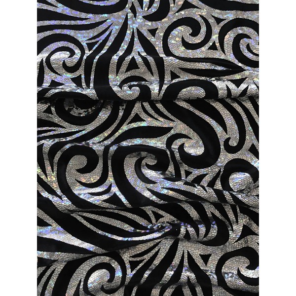 Swirl Hologram Snake Design Foil on Polyester Spandex Velvet Fabric