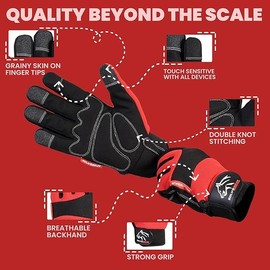 Wolveskin Safety Work Gloves Men & Women - Utility Mechanic Working Gloves for Multi-Purpose, Synthetic Leather, Heavy Duty, Firm Grip, Touchscreen Capable, High Dexterity and Flexible (Red, Small)