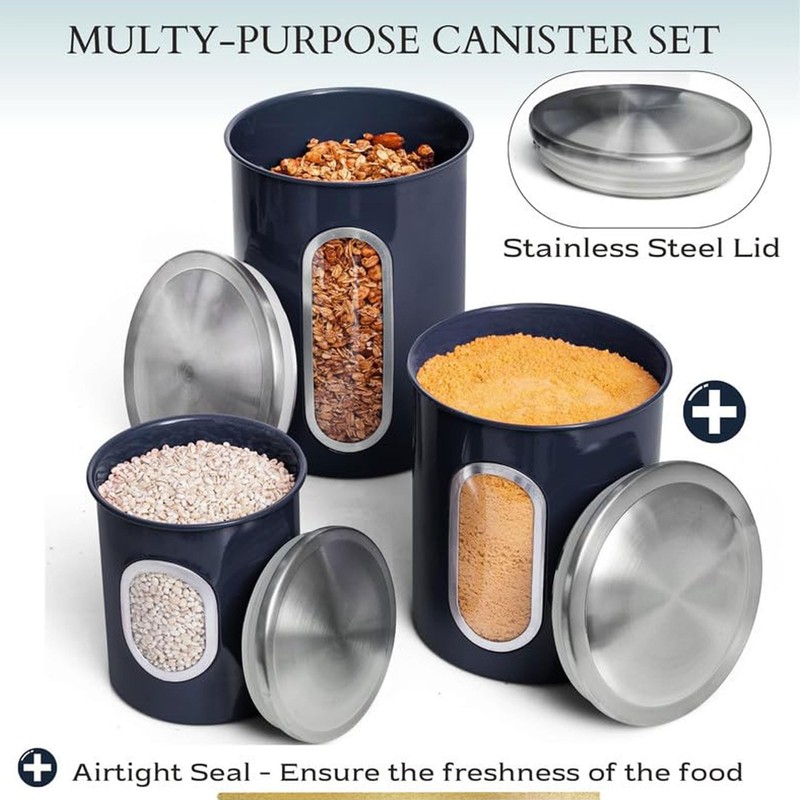 Mixpresso 3 Piece Blue Canisters Sets For The Kitchen, Jars