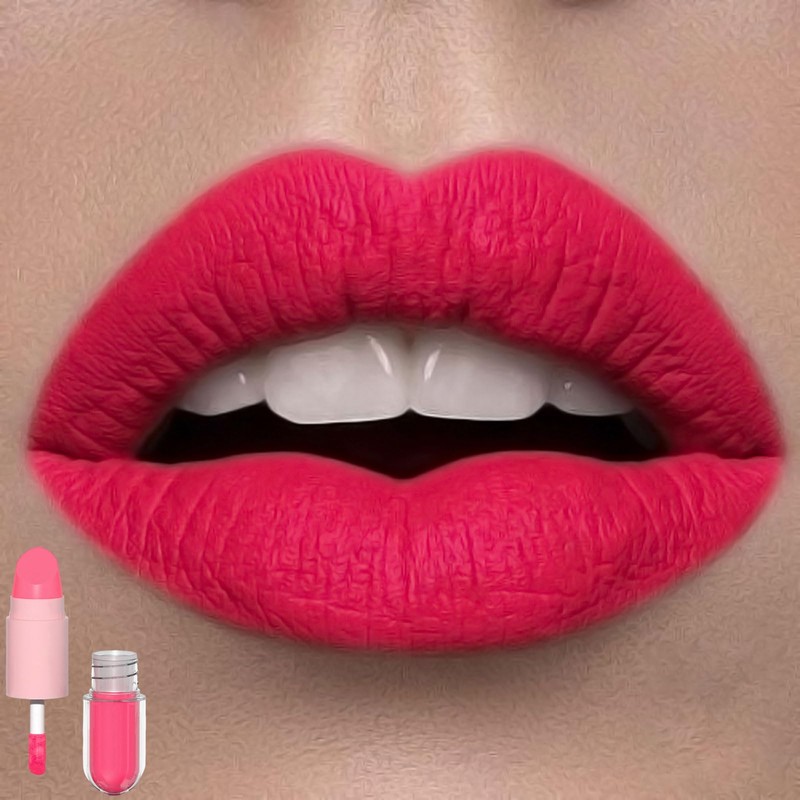 LYNTYAOU Hot Pink Lipstick, Matte Lip Gloss, Double-Ended Bright Red