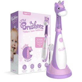 Brusheez Little Toddlers’ Sonic Toothbrush - Safe & Gentle Toothbrush for Ages 1-3 with Built-in, Light-Up 2-Minute Timer, Extra Brush Head, & Storage Base for First-Time Brushers (Lucky The Unicorn)