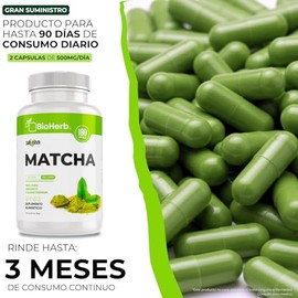 BioHerb | Té Matcha Orgánico – 180 Cápsulas de 500 mg – Superalimento Natural con L-Teanina y Antioxidantes – Energía y Enfoque Mental – Alta Pureza y