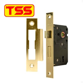 TSS Polished Brass Bathroom Lock 2.5" (65mm) Bathroom Door Lock Mortice Lock, Supplied with Fixutres & Fittings