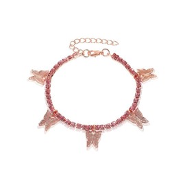 Stocking Stuffers Gifts for Women Crystal Butterfly Anklet for Women Rhinestone Butterfly Charm Anklet for Girls Trendy Butterfly Chain Anklet Butterfly Ankle Bracelet for Teen Girl (Rose Gold)