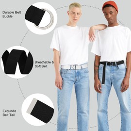 LEACOOLKEY Men Women Double D Ring Canvas Belt with Sliver Buckle Casual Web Fabric Belts Military Belt for Men, F-black+white+royal Blue, Fit Waist Size 42"-45"