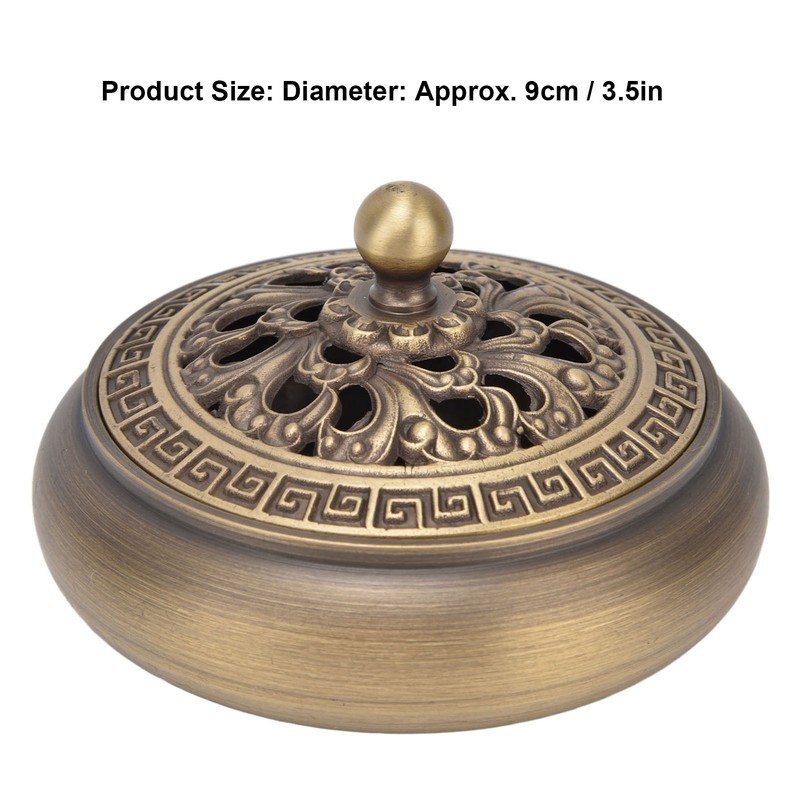 Antique Incense Burner Brass Holder with Lid Fireproof Cotton Interior
