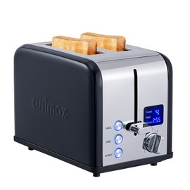 CUSIMAX 2 Slice Stainless Steel Toaster With Large LED Display, 1.5'' Extra-Wide Slots, 6 Browning Settings, Cancel/Bagel/Defrost Function, Removable Crumb Tray, Black
