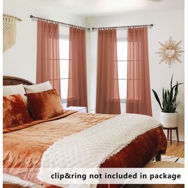 Terracotta Curtains Extra Long for Living Room 2 Panels Rod Pocket Home Fashion Airy Elegant Sheer Window Drapes for Patio Sliding Door French Dining Doorway Wedding Backdrop Home Decor 52 x 108 Inch