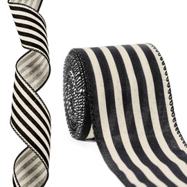 Black and White Ribbon Christmas Ribbon, Black Christmas Ribbon, White Ribbon Black Ribbon for Christmas Tree, Wired Christmas Ribbon Black and White Striped Ribbon 2.5 inch