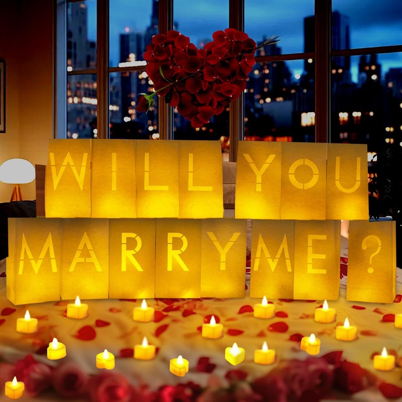 ARIKJ Will You Marry Me Light Up Letters Luminary Bags,