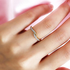 TJC Bypass Ring for Women Size P with Promise Friendship Band in 14ct Gold Plated 925 Sterling Silver April Birthstone