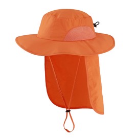 Home Prefer Outdoor Mens UPF50+ Sun Hat Wide Brim Fishing Hat with Neck Flap (Orange)