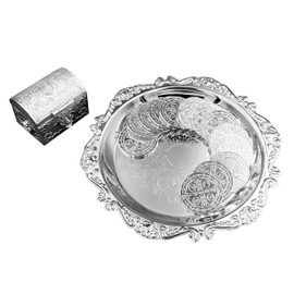 EHV Arras de Boda Matrimoniales Con Baño de Plata con Cofre, Estuche y Charola, Wedding Unity Coins (San Benito)