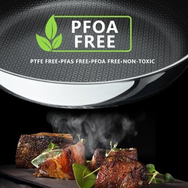 9.5" Non Stick Frying Pans, Stainless Steel Pan, Ceramic Skillet with Stay-Cool Handle, Non Toxic, PFAS PFOA PTFE Free, Dishwasher Safe, Induction, Compatible with All Cooktops