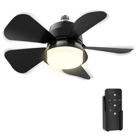 vilicert Socket Fan Light with Remote, 3 Colors 3000K-6000K Dimmable LED Light Bulb Fan for E26/E27 Base, Small Ceiling Fan with Socket Extender, Screw in Ceiling Fan for Bedroom Kitchen Garage