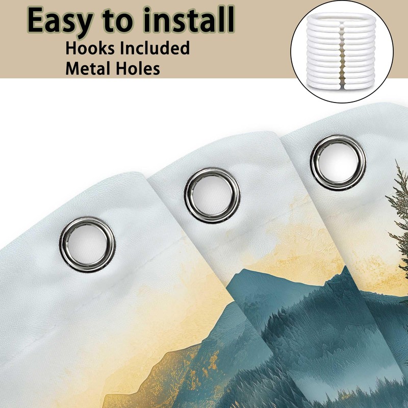 DYNH Misty Mountain Forest Shower Curtain,Sunset Sunrise Woodland Pine Tree
