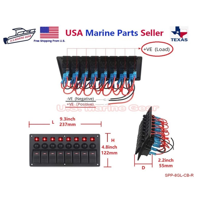 Mear Gear Boat Marine 8 Gang Switch Panel Circuit Breaker