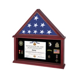 Nixvexy American Flag Display Case Solid Wood Flag Display Case Fit 5' x 9.5' Folded Veteran Burial Flag Large Military Show Box with Real Glass, Certificate Holder - Mahogany