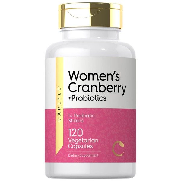 Women's Cranberry Plus Probiotics | 120 Capsules | with 14 Probiotic Strains | Vegetarian, Non-GMO, Gluten Free Supplement | by Carlyle