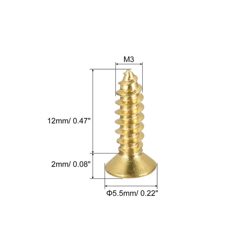 uxcell Brass Wood Screws, M3x12mm Phillips Flat Head Self Tapping