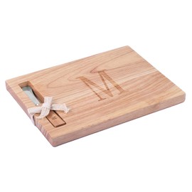 Monogram Oak Wood Cheese Board With Spreader, M-Initial (M)