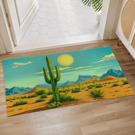 Plistiz Southwestern Desert Cactus Indoor Door Mat, 17x29.5 Inch, Floor Area Rug for Entryway, Living Room, or Bathroom, Non-Slip Doormat, Sunlit Landscape Home Decor Rug Gifts