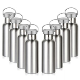 Leraverppy 17oz Stainless Steel Water Bottle,Leak-Proof Sweat-Proof Travel Flask,Double Wall Vacuum Thermos,Portable Insulated Cup,Reuseble Metal Bottle for School Sport Hiker Kids,Silver(8Packs)