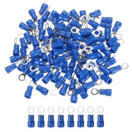 sourcing map 100 Pcs RV2-6 Insulated Ring Electrical Wire Connectors Wire Terminals Wire Crimp Connector Kit 17-14 AWG for Electrical Projects Industrial Chemical Industry, Blue
