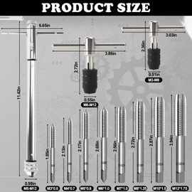 Metric Tap Set 11 Pcs, Adjustable Tap and Die Set with 3 T Handle Tap Wrench and M3 M4 M5 M6 M7 M8 M10 M12 Taps, Hand Screw Thread Taps Set, Metric Plug Tap Screw Tap Drill Tap Drill Set Tapping Tool