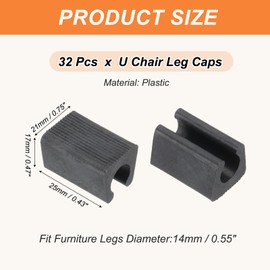 PATIKIL 32pcs U Chair Leg Caps, 14mm U Shaped Chair Leg Floor Protectors Chair Foot Rectangle Tips Covers Pads Slide Smoothly for Hardwood Floors, Black